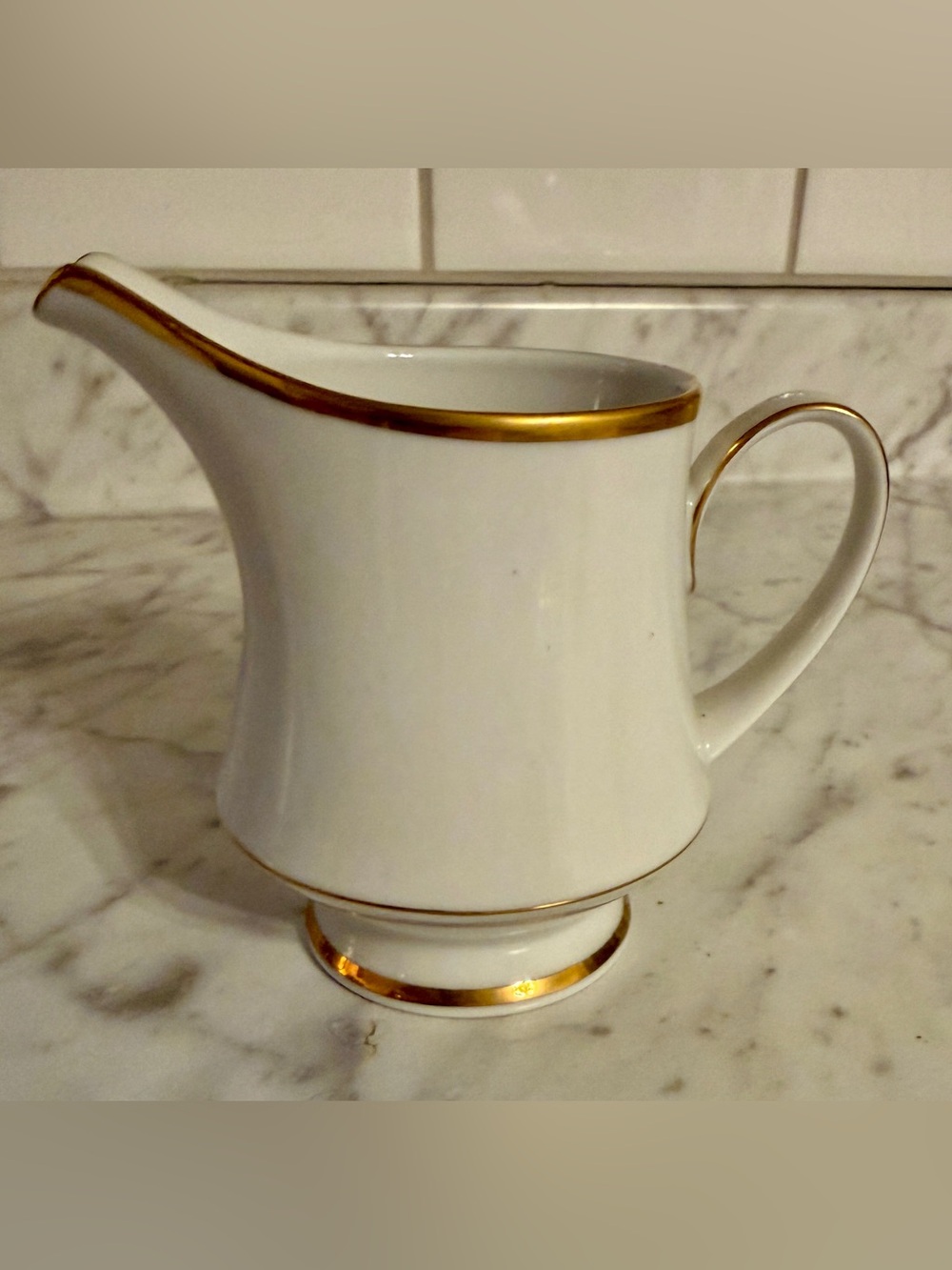 Noritake White Porcelain Creamer with Gold Trim 2982